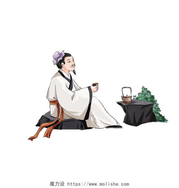 手绘中国风古代茶文化人物插画素材